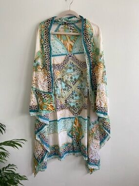 Camilla Kimono Sleeve Blouse with Ombre Tassels in the Sky Cheetah print